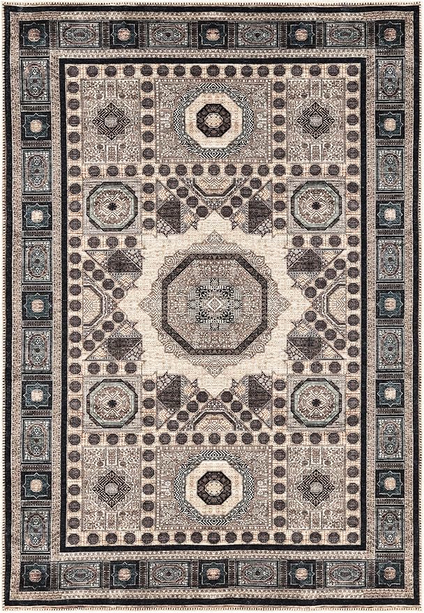 Keen Home Design 4x6 Rug - Machine Washable Area Rug with Non-Slip Backing, Ideal for Living Room, Dining Room, Bedroom - Vintage, Easy Clean, Durable, Low Pile Rug - (4' x 6')
