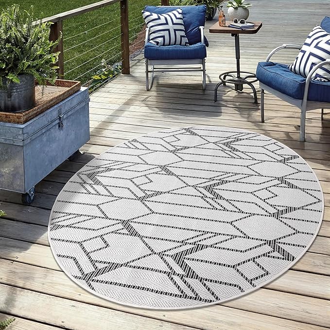 Keen Home Design Terrace Outdoor Round Rug - 8ft Round Washable Indoor/Outdoor Rug for Patio, Kitchen, Balcony, Beach, Garden, Deck and Porch, Size: 7'7" Round