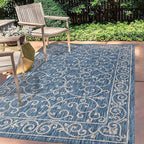 JONATHAN Y Vintage Filigree Indoor Outdoor Area Rug 9X12 Navy/Gray, Charleston Textured Weave for Backyard, Patio, Porch, Easy-Cleaning, High Traffic, Pet-Friendly, Non-Shedding (SMB106D-9)