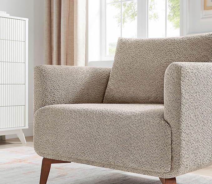 Oversized Accent Chair Modern Boucle Armchair for Living Room- 37" Wide Accent Chair with Solid Wood Legs, Camel Upholstered Lounge Chair for Bedroom & Office, Cozy Reading Chair (Easy Assembly)
