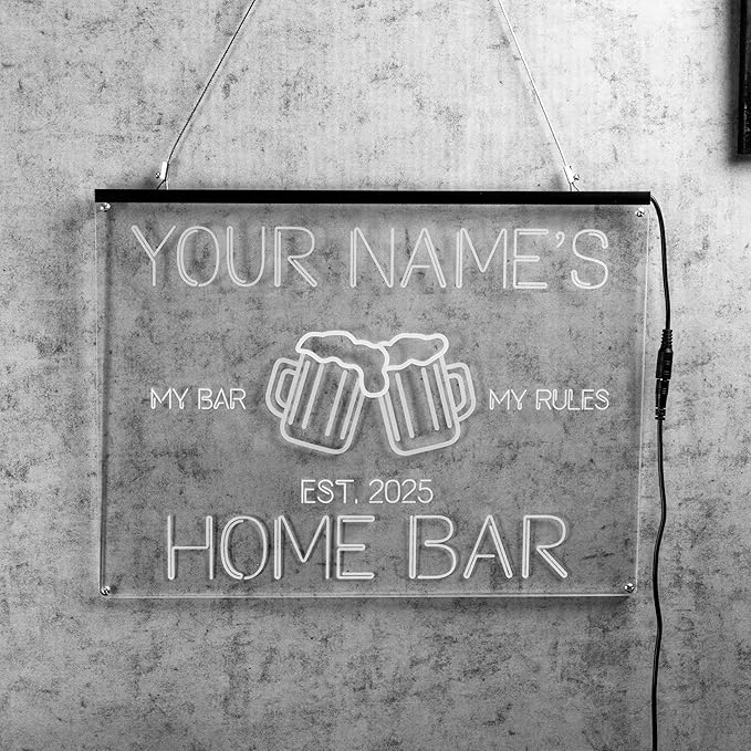 Personalized My bar my rule Signs with Your Name for home wall light up with personalized pub name, man cave accessories, beer themed neon customizable lighted sign