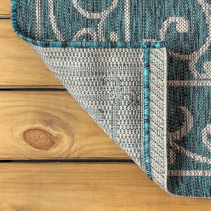 JONATHAN Y Vintage Filigree Indoor Outdoor Area Rug 5X8 Teal/Gray, Charleston Textured Weave for Backyard, Patio, Porch, Easy-Cleaning, High Traffic, Pet-Friendly, Non-Shedding (SMB106F-5)