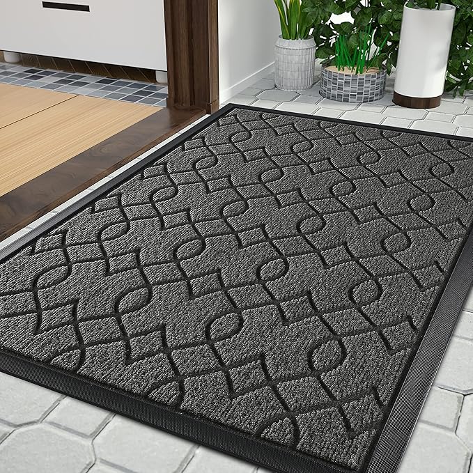 Yimobra Front Door Mat Outdoor Indoor 36x24, All-Season, All-Weather, Heavy Duty Welcome Door Mats Outside Entrance, Non Slip Porch Patio Entrance Mat, Black Gray