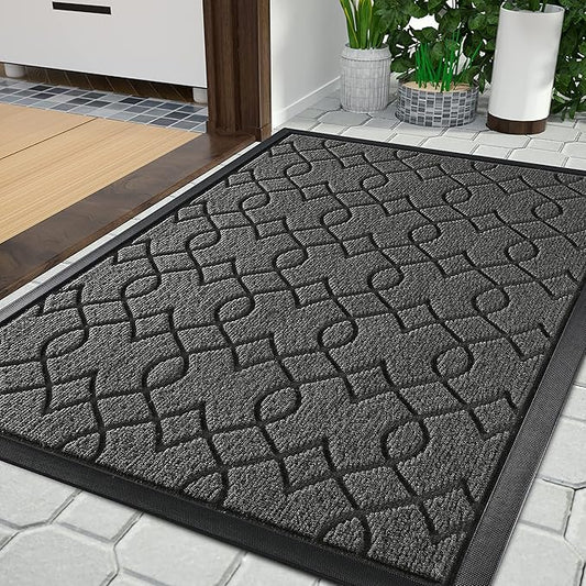 Yimobra Front Door Mat Outdoor Indoor 36x24, All-Season, All-Weather, Heavy Duty Welcome Door Mats Outside Entrance, Non Slip Porch Patio Entrance Mat, Black Gray
