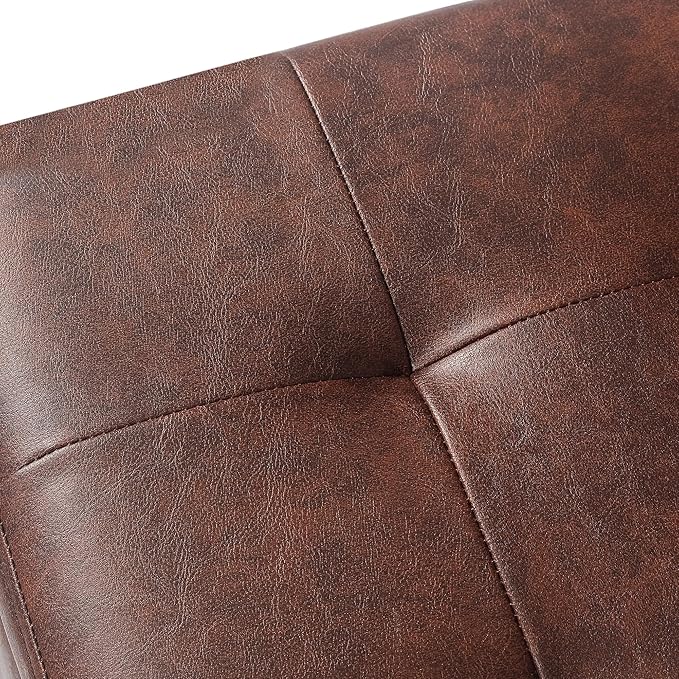 Adeco Faux Leather Storage Ottoman Bench with Wood Legs, 17.7" Square Red and Brown PU Cube Foot Stool, Upholstered Button Tufted Vanity Chair with Hinged Lid for Living Room, Bedroom, Dorm