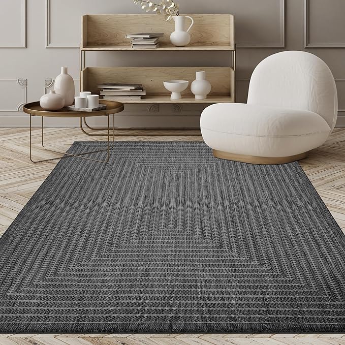Adiva Rugs Outdoor Indoor Area Rug, Weather Resistant, Easy to Clean, Stain Resistant Floor Mat for Dining Room, Backyard, Deck, Patio (Pebble Weiss, 2'6" x 7')