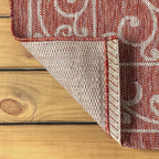 JONATHAN Y Vintage Filigree Indoor Outdoor Square Area Rug 8X8 Red/Beige, Charleston Textured Weave for Backyard, Patio, Porch, Easy-Cleaning, High Traffic, Pet-Friendly, Non-Shedding (SMB106B-8SQ)