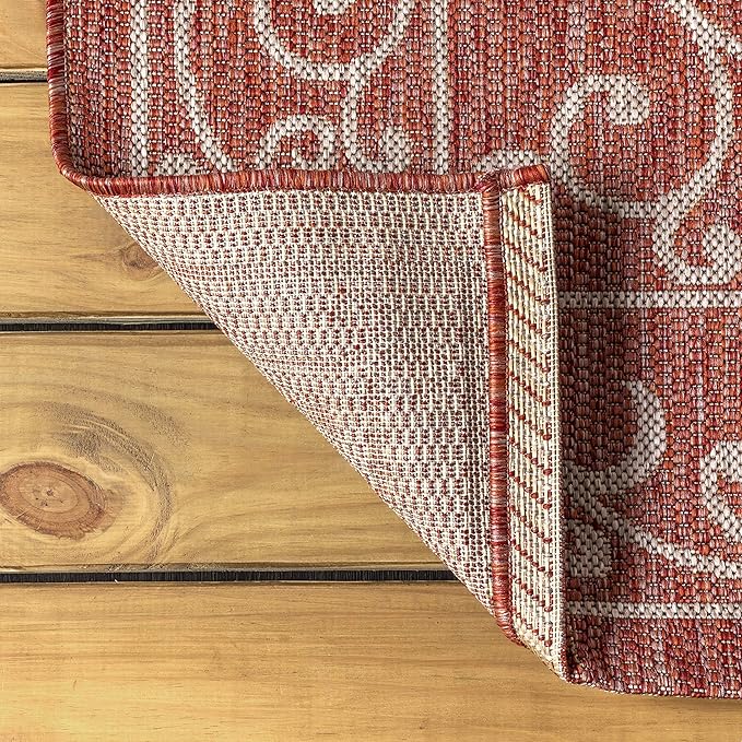 JONATHAN Y Vintage Filigree Indoor Outdoor Square Area Rug 6X6 Red/Beige, Charleston Textured Weave for Backyard, Patio, Porch, Easy-Cleaning, High Traffic, Pet-Friendly, Non-Shedding (SMB106B-6SQ)