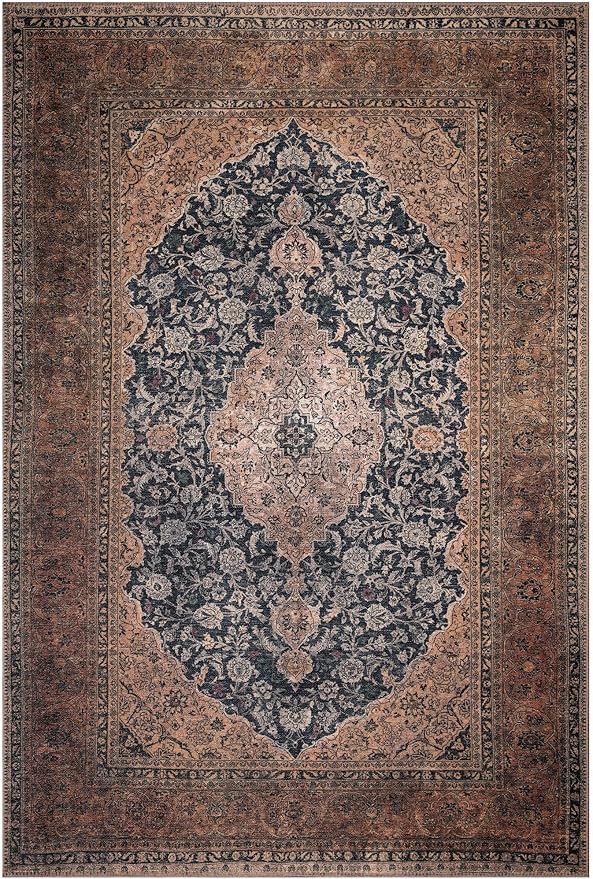 Keen Home Design 8x10 Rug - Machine Washable Area Rug with Non-Slip Backing, Ideal for Living Room, Dining Room, Bedroom - Vintage, Easy Clean, Durable, Low Pile Rug - (8' x 10')
