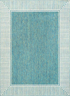 nuLOOM 9'6" x 12' Outdoor Area Rug, Casual Design With Striped Border, Stain Resistant, Highly Durable, For Patio, Balcony, Bedroom, Living Room, Dining Room, Bathroom, Teal