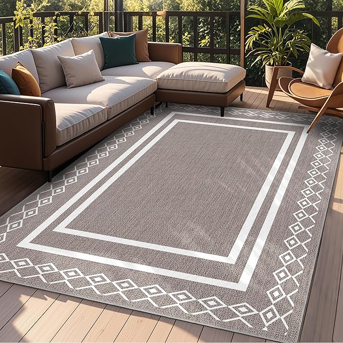 Outdoor Patio Rug, Outside Rectangular Carpet, Moroccan Geometric Rugs, Washable Large Indoor Outdoor Rug Mats for RV, Picnic, Backyard, Deck, Balcony, Porch, Beach 5'x8'