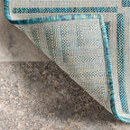 nuLOOM 9'6" x 12' Outdoor Area Rug, Casual Design With Striped Border, Stain Resistant, Highly Durable, For Patio, Balcony, Bedroom, Living Room, Dining Room, Bathroom, Teal