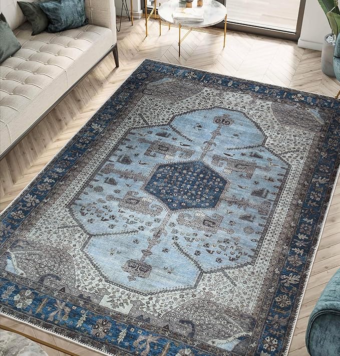 Keen Home Design 9x12 Rug - Machine Washable Area Rug with Non-Slip Backing, Ideal for Living Room, Dining Room, Bedroom - Vintage, Easy Clean, Durable, Low Pile Rug - (9' x 12')