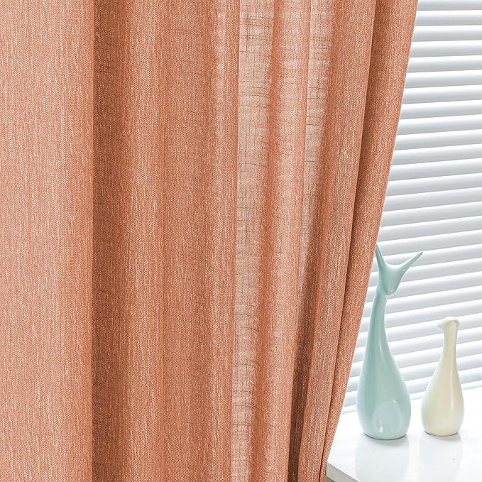 MYSKY HOME 90 Inch Burnt Orange Curtains for Living Room, Sliding Door Patio Drapes for Doorways Soft Semi Sheer Light Filtering Window Decor Back Tab & Rod Pocket, 50" Width x 90" Length, 2 Panels