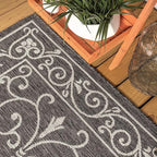 JONATHAN Y Vintage Filigree Indoor Outdoor Square Area Rug 5X5 Black/Gray, Charleston Textured Weave for Backyard, Patio, Porch, Easy-Cleaning, High Traffic, Pet-Friendly, Non-Shedding (SMB106G-5SQ)