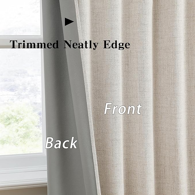 RAIN CITY Beige Color Blackout Curtains 90 Inch Long 2 Panels,Back Tab Pleated Heading Tape with Hooks,Minimalist Completely Shaded Thermal Insulated Noise Reducing French Door Drapes 50 Wide