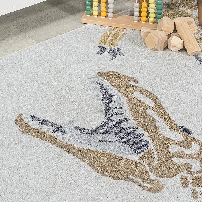 JONATHAN Y Machine-Washable Cream/Multi Runner Rug, 2x8, Kingdarr T-Rex Modern, Casual, Kids & Novelty for Living Room, Dining Room, Bedroom, Kitchen Easy-Cleaning, Non-Shedding (KDW103A-28)