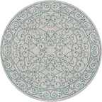 JONATHAN Y Vintage Filigree Indoor Outdoor Round Area Rug 9 Ft Gray/Teal, Charleston Textured Weave for Backyard, Patio, Porch, Easy-Cleaning, High Traffic, Pet-Friendly, Non-Shedding (SMB106E-9R)