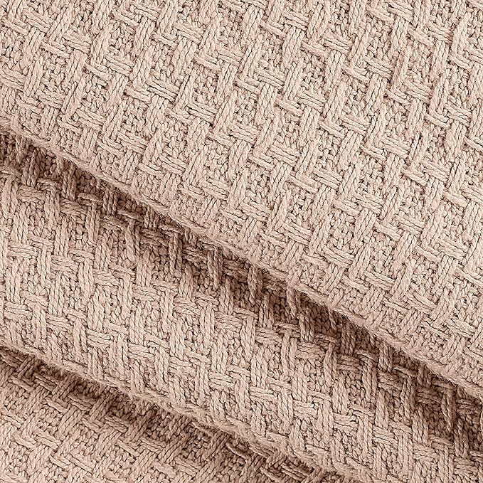 Elvana Home 100% Cotton Bed Blanket, Breathable Bed Blanket Twin Size, Cotton Thermal Blankets Twin, Perfect for Layering Any Bed for All Season, Beige