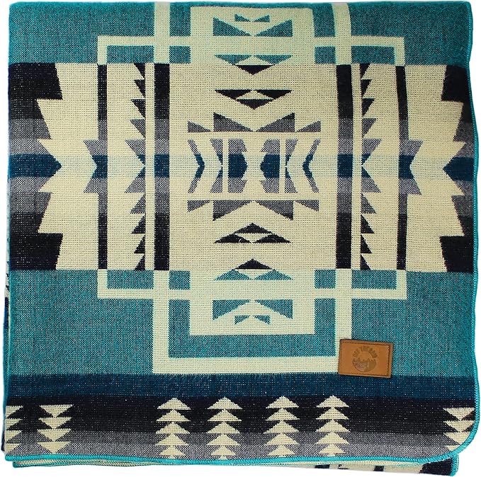 Inca Aztec Throw, Queen, King Blanket | Southwest Indian Navajo Boho Style | Native Cover for Camping, Bedding, Couch, Vanlife | Faux Alpaca, Lightweight, Hypoallergenic (Teal, Queen)