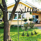 Frog Solar Light Garden Outdoor Decoration Swing Metal Stake Lamp with Welcome Sign Waterproof Patio Yard Decor Gifts-48 inch