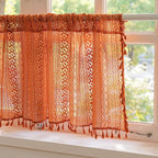 Sutuo Home Terracotta Boho Valance Short Curtains Crochet Lace Sheer Bohemian Hollow Knitted with Tassels, Privacy Vintage Rustic Farmhouse Drapes for Kitchen, Rod Pocket 1 Panel 59" W x 36" L, Orange