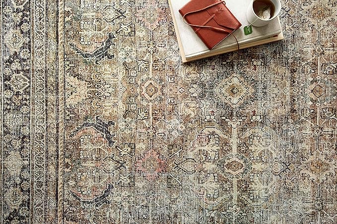 Loloi Layla Collection LAY-03 Olive/Charcoal 3'-6" x 5'-6" .13" Thick Accent Rug, Soft, Durable, Vintage Inspired, Distressed, Low Pile, Non-Shedding, Easy Clean, Printed, Living Room Rug