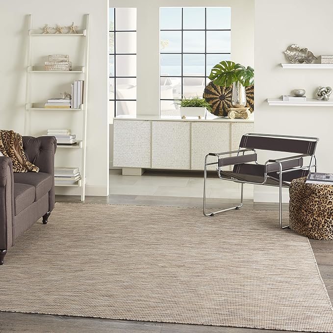 Nourison Positano Indoor-Outdoor Beige 4' x 6' Area Rug, Easy Cleaning, Non Shedding, Bed Room, Living Room, Dining Room, Backyard, Deck, Patio (4x6)