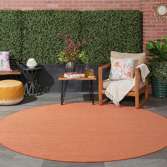 Nourison Positano Indoor/Outdoor Terracotta 8' x Round Area Rug, Easy Cleaning, Non Shedding, Bed Room, Living Room, Dining Room, Backyard, Deck, Patio (8 Round)