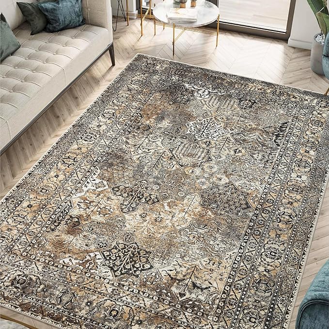Keen Home Design 6x9 Rug - Machine Washable Area Rug with Non-Slip Backing, Ideal for Living Room, Dining Room, Bedroom - Vintage, Easy Clean, Durable, Low Pile Rug - (6' x 9')