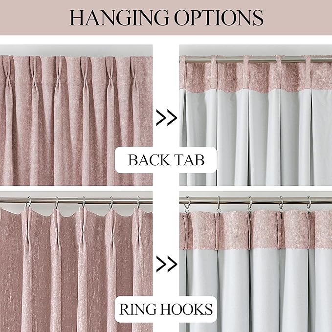 Vision Home Pink Pinch Pleated Full Blackout Curtains Room Darkening Window Panels 90 inch for Girls Bedroom Living Room Thermal Insulated Pinch Pleat Pink Drapes with Hooks Back Tab 40" Wx90 Lx2