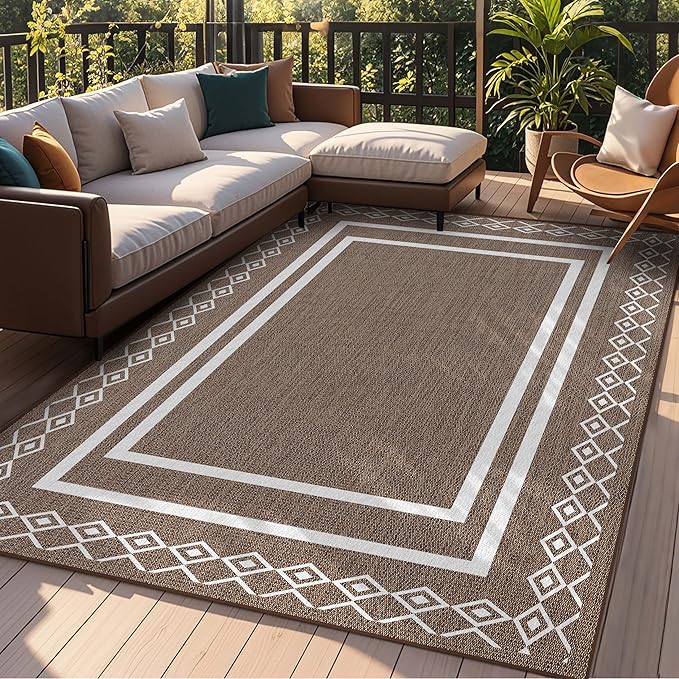 Outdoor Patio Rug, Outside Rectangular Carpet, Moroccan Geometric Rugs, Washable Large Indoor Outdoor Rug Mats for RV, Picnic, Backyard, Deck, Balcony, Porch, Beach 5'x8'