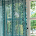 Sutuo Home Boho Curtains Crochet Lace Sheer Bohemian Hollow Knitted with Tassels, Window Treatment Privacy Vintage Rustic Farmhouse Drapes for Bedroom, Rod Pocket 1 Panel 59" W x 63" L, Turquoise