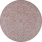JONATHAN Y Vintage Filigree Indoor Outdoor Round Area Rug 6 Ft Red/Beige, Charleston Textured Weave for Backyard, Patio, Porch, Easy-Cleaning, High Traffic, Pet-Friendly, Non-Shedding (SMB106B-6R)