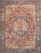 Loloi Layla Collection LAY-08 Red/Navy 2'-6" x 12'-0" .13" Thick Runner Rug, Soft, Durable, Vintage Inspired, Distressed, Low Pile, Non-Shedding, Easy Clean, Printed, Living Room Rug