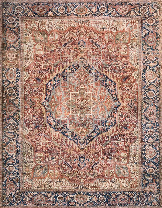 Loloi Layla Collection LAY-08 Red/Navy 2'-6" x 7'-6" .13" Thick Runner Rug, Soft, Durable, Vintage Inspired, Distressed, Low Pile, Non-Shedding, Easy Clean, Printed, Living Room Rug