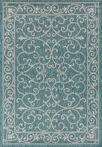 JONATHAN Y Vintage Filigree Indoor Outdoor Area Rug 8X10 Teal/Gray, Charleston Textured Weave for Backyard, Patio, Porch, Easy-Cleaning, High Traffic, Pet-Friendly, Non-Shedding (SMB106F-8)