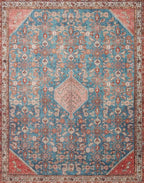 Loloi Layla Collection LAY-10 Marine/Clay 7'-6" x 9'-6" .13" Thick Area Rug, Soft, Durable, Vintage Inspired, Distressed, Low Pile, Non-Shedding, Easy Clean, Printed, Living Room Rug