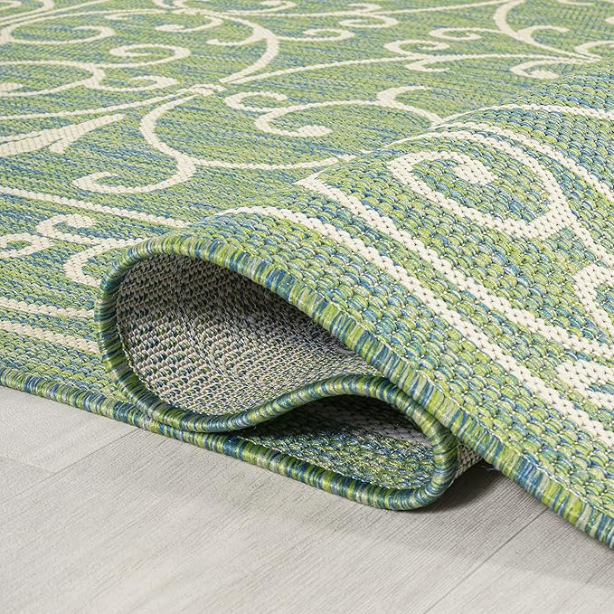 JONATHAN Y Vintage Filigree Indoor Outdoor Area Rug 8X10 Green/Ivory, Charleston Textured Weave for Backyard, Patio, Porch, Easy-Cleaning, High Traffic, Pet-Friendly, Non-Shedding (SMB106K-8)