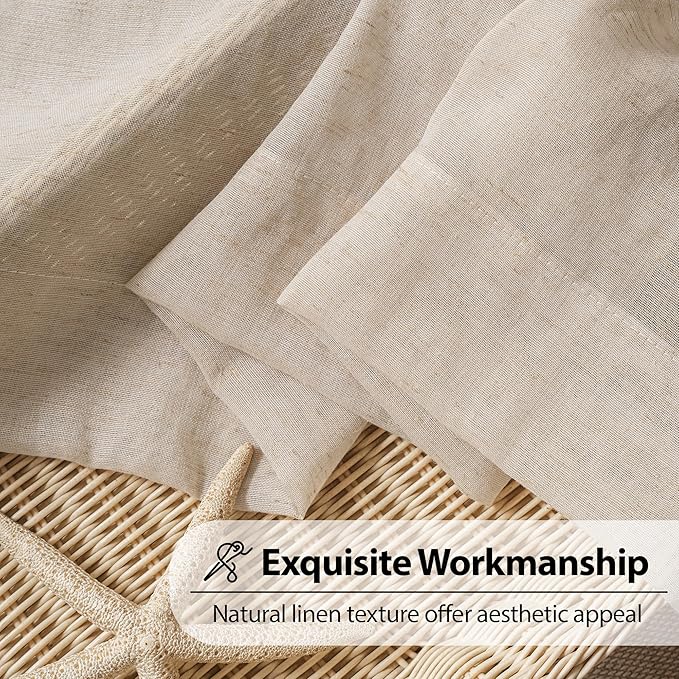 FMFUNCTEX Linen Sheer Curtains for Bedroom, Taupe Curtains 63 Inch Length for Living Room, Brown Farmhouse French Flax Blend Window Draperies, Rod Pocket 2 Panels Set