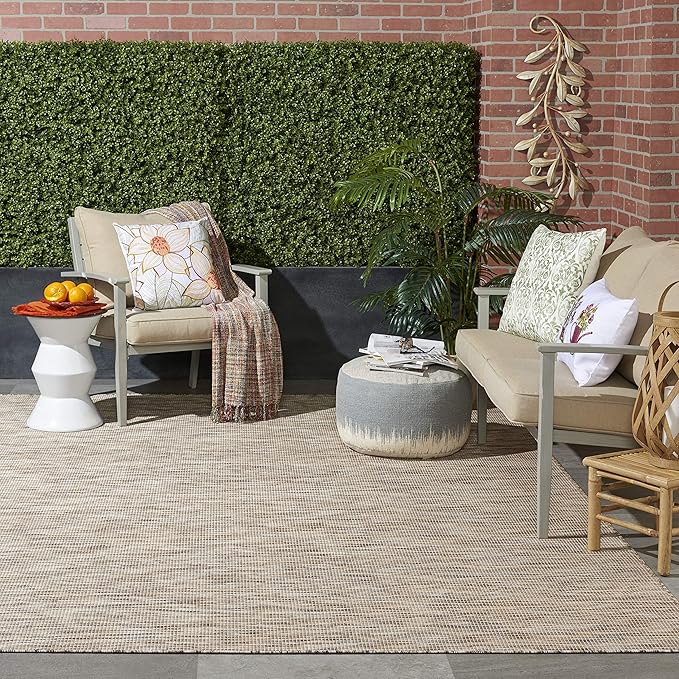Nourison Positano Indoor-Outdoor Beige 4' x 6' Area Rug, Easy Cleaning, Non Shedding, Bed Room, Living Room, Dining Room, Backyard, Deck, Patio (4x6)
