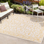 JONATHAN Y Vintage Filigree Indoor Outdoor Area Rug 5X8 Cream/Yellow, Charleston Textured Weave for Backyard, Patio, Porch, Easy-Cleaning, High Traffic, Pet-Friendly, Non-Shedding (SMB106M-5)