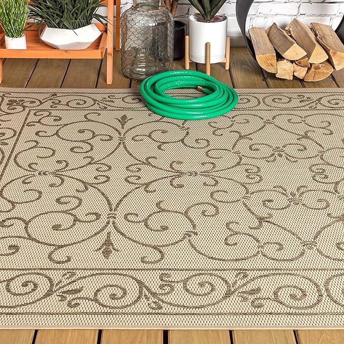 JONATHAN Y Vintage Filigree Indoor Outdoor Area Rug 3X5 Beige/Brown, Charleston Textured Weave for Backyard, Patio, Porch, Easy-Cleaning, High Traffic, Pet-Friendly, Non-Shedding (SMB106A-3)