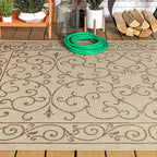 JONATHAN Y Vintage Filigree Indoor Outdoor Area Rug 4X6 Beige/Brown, Charleston Textured Weave for Backyard, Patio, Porch, Easy-Cleaning, High Traffic, Pet-Friendly, Non-Shedding (SMB106A-4)