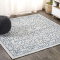 JONATHAN Y Vintage Filigree Indoor Outdoor Square Area Rug 6X6 Gray/Navy, Charleston Textured Weave for Backyard, Patio, Porch, Easy-Cleaning, High Traffic, Pet-Friendly, Non-Shedding (SMB106C-6SQ)
