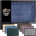 GORILLA GRIP 100% Waterproof All-Season WeatherMax Doormat 35x23, US Designed Natural Rubber, Stain and Fade Resistant, Low Profile Indoor Outdoor Door Mats, Easy Clean Patio Mat, Navy Greek Keys