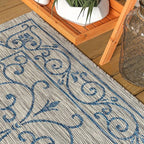 JONATHAN Y Vintage Filigree Indoor Outdoor Square Area Rug 8X8 Gray/Navy, Charleston Textured Weave for Backyard, Patio, Porch, Easy-Cleaning, High Traffic, Pet-Friendly, Non-Shedding (SMB106C-8SQ)