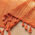 Sutuo Home Boho Valance Short Curtains for Kitchen Crochet Lace Sheer Bohemian Hollow Knitted with Tassels, Privacy Vintage Rustic Farmhouse Drapes, Rod Pocket 1 Panel 59" W x 18" L, Orange