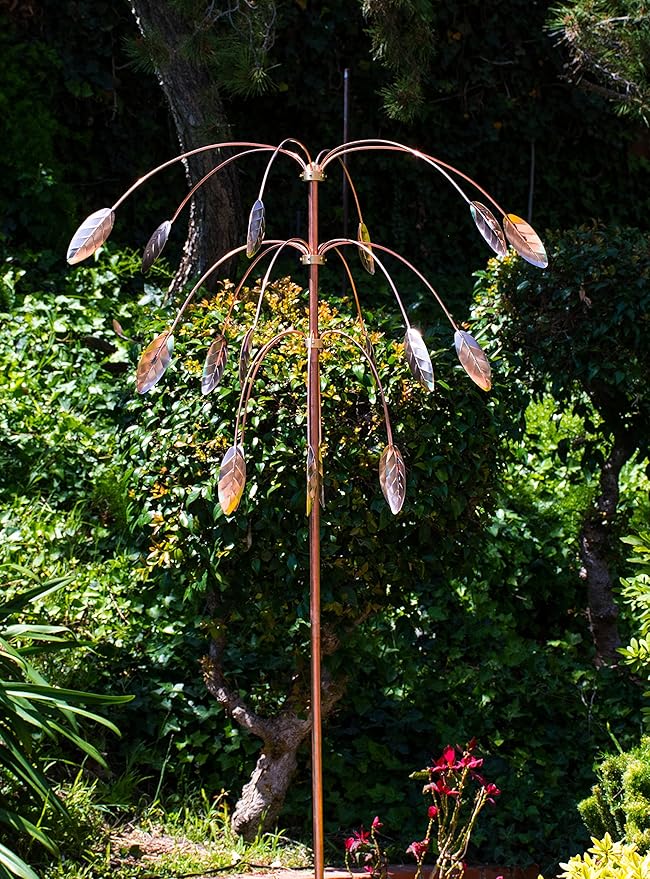 Stanwood Wind Sculpture: Kinetic Copper Triple Spinner - Falling Foliage