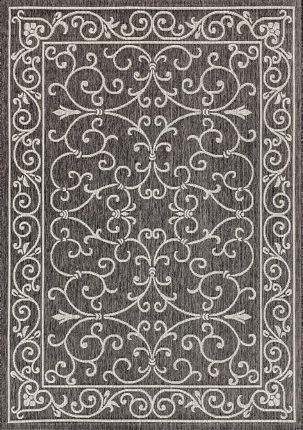 JONATHAN Y Vintage Filigree Indoor Outdoor Area Rug 3X5 Black/Gray, Charleston Textured Weave for Backyard, Patio, Porch, Easy-Cleaning, High Traffic, Pet-Friendly, Non-Shedding (SMB106G-3)